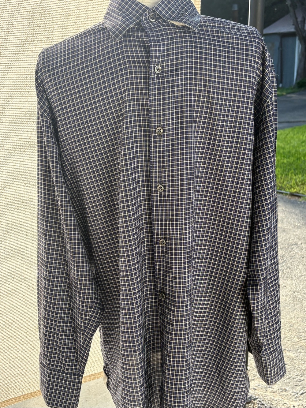 Ermenegildo Zegna dress shirt, men’s XL blue white black check Italian luxury - Picture 5 of 13